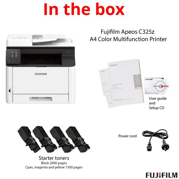 FUJIFILM Apeos C325z A4 Colour Multifunction Printer + Extra Genuine Black Toner Cartridge (31PPM) Print / Copy / Fax / Scan / Wireless