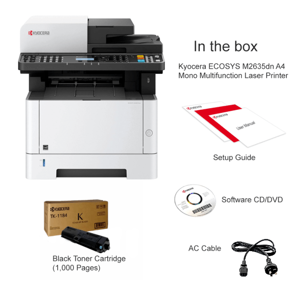 Kyocera ECOSYS M2635dn A4 Black & White Multifunction Laser Printer - Print / Copy / Fax / Scan 35PPM