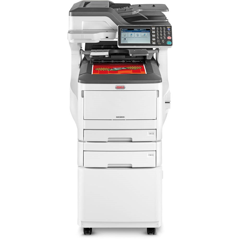 OKI MC8473dnct A3 Colour MFP w Two Paper Trays & Cabinet (More economical version of M873dn) - The Printer Clinic