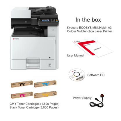 Kyocera ECOSYS M8124cidn A3 Colour MFP with 2x 500 Sheet Paper Cassette Trays & Cabinet  + BONUS SET OF GENUINE TONER + 3Y WTY (24PPM) - The Printer Clinic