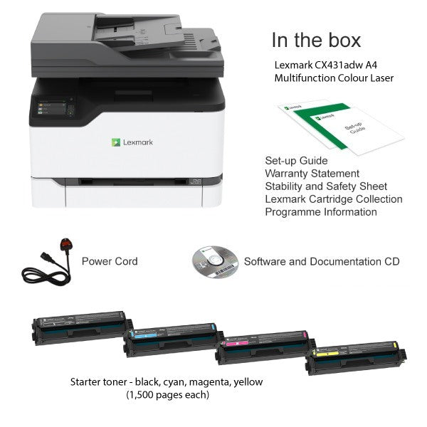 Lexmark CX431adw Wireless A4 Colour Multifunction Laser Printer - The Printer Clinic