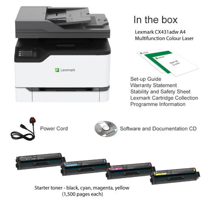Lexmark CX431adw Wireless A4 Colour Multifunction Laser Printer - The Printer Clinic