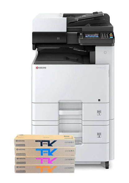 KYOCERA Ecosys M8130cidn A3 Colour Multifunction Printer with PF470 additional 500 sheet paper cassette tray & cabinet + BONUS SET OF GENUINE TONER - Print / Copy / Scan (Optional Wifi)