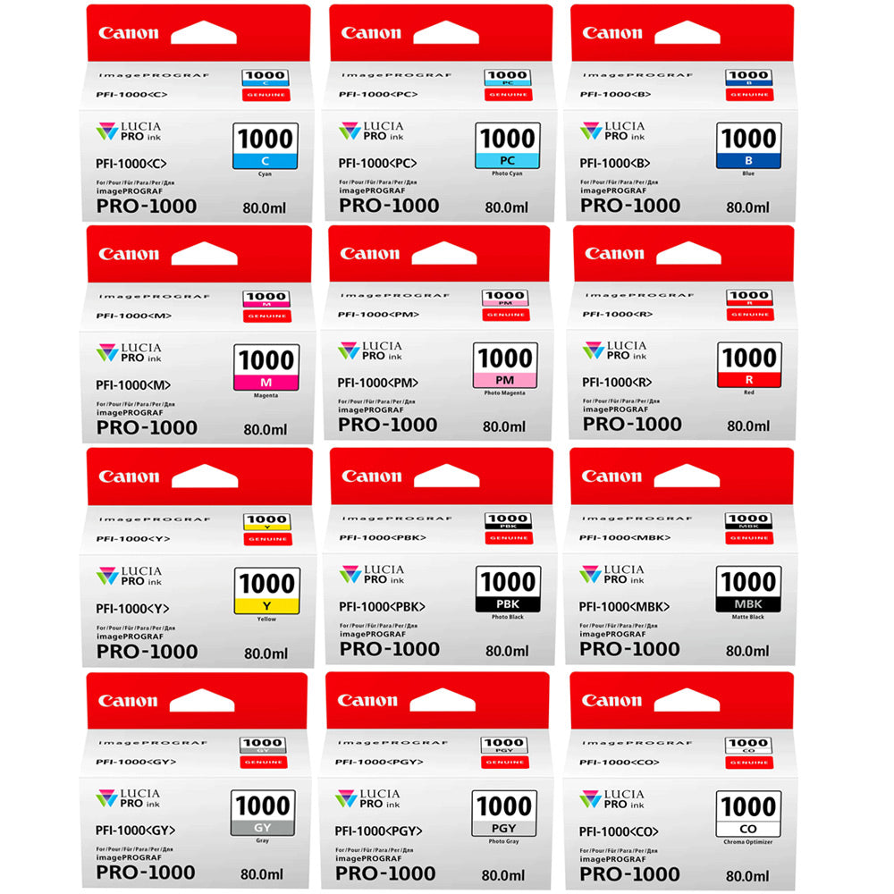 Canon PFI-1000 12 Ink Full Set 80ml Ink Tank Bundle (Genuine OEM) - The Printer Clinic